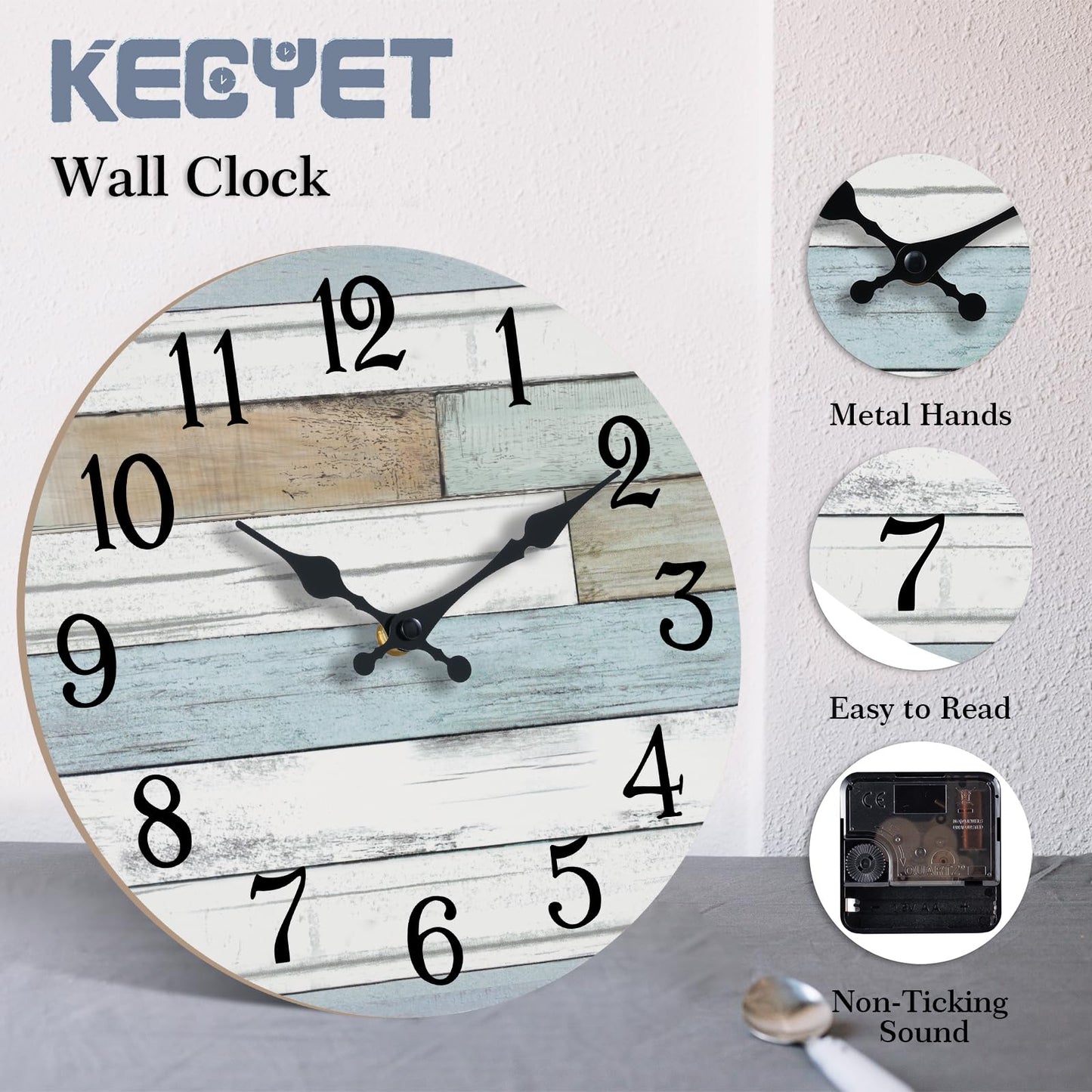 KECYET Wall Clock Battery Operated 18 Inch Large Silent Non Ticking Coastal Design Country Rustic Retro Decorative for Bathroom Kitchen Living Room Bedroom