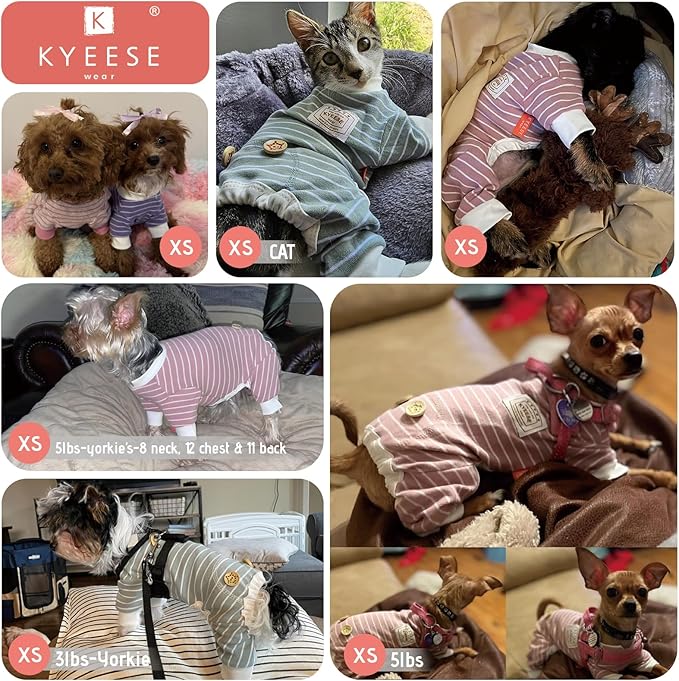 KYEESE Dog Pajamas Stretchable 4 Legs Doggie Jammies Striped Dog PJS Jumpsuit Lightweight Onesie Puppy Pajamas Soft Breathable Cozy Pet Outfit PJS Comfortable Sleepwear,Purple Striped, X-Small