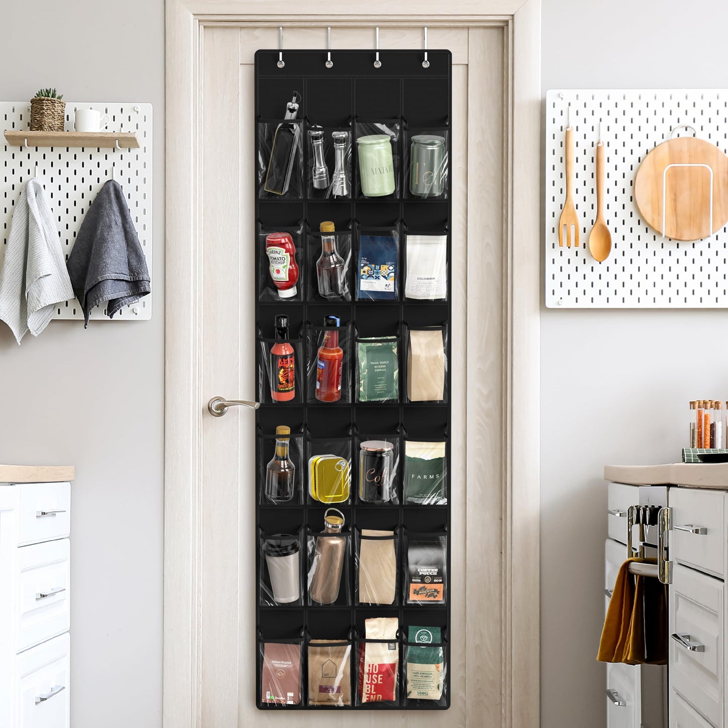 Simple Houseware 24 Pockets - Crystal Clear Over The Door Hanging Shoe Organizer, Black (64'' x 19'')