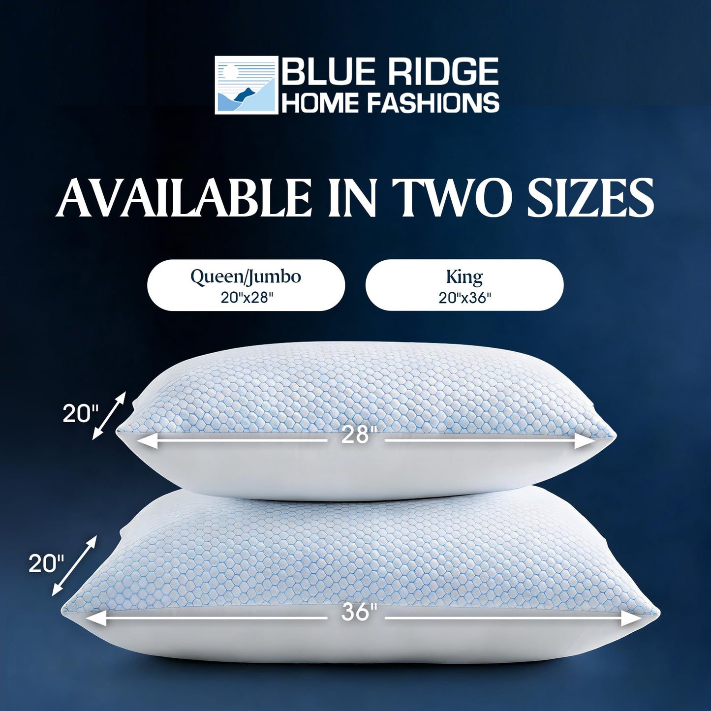 Blue Ridge Home Fashions Cooling Pillows King Size Set of 2, Dual-Sided Cooling & Breathable Cotton Design, Down Alternative Pillows for Hot Sleepers, Soft Pillow for Side, Back & Stomach Sleeping