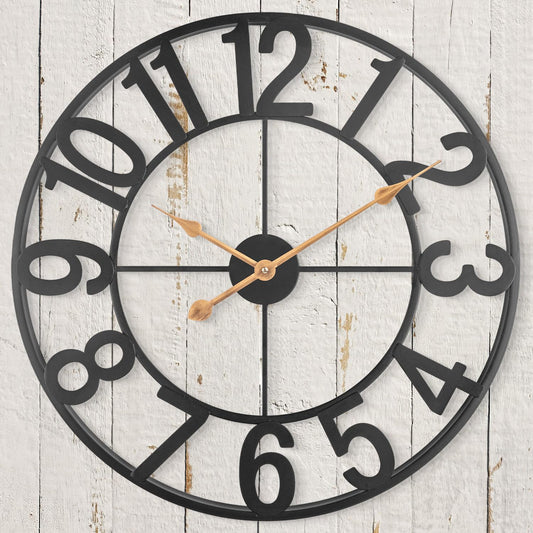 Alarmore Outdoor Clocks for Patio, Large Outdoor Pool Clock, Vintage Metal Outdoor Clock Battery Operated, European Industrial Skeleton Wall Clock for Backyard/Garden/Fence, 14 in