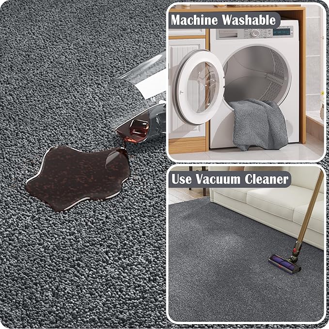 jinchan Solid Plush Area Rug 2x3 Performance Shaggy Washable Rug Indoor Entryway Doormat Soft Modern Faux Wool Cozy Non Slip Carpet for Living Room Kid Room Bedroom Nursery Grey