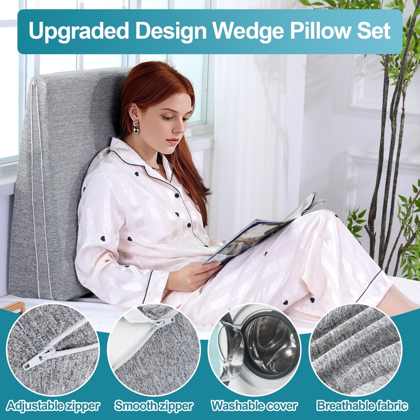 ROYALAY Adjustable Bed Wedge Pillow for Sleeping, Triangle Incline Wedge Pillow for Back Reduce Pressure, Memory Foam Pillow for Post Surgery, Back Support, Leg Elevation, Gerd Acid Reflux, Snoring