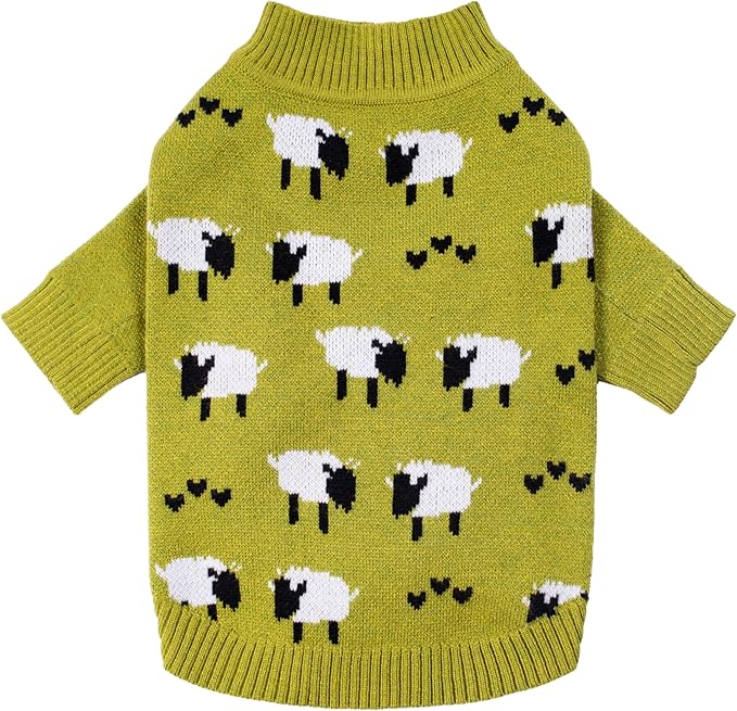 Fitwarm Funny Sheep Sweater, Thermal Winter Clothes for Small Dogs, Boy & Girl Dog Holiday Clothes, Doggy Pullover Jumper, Pet Outfit, Black, Green, White, XL