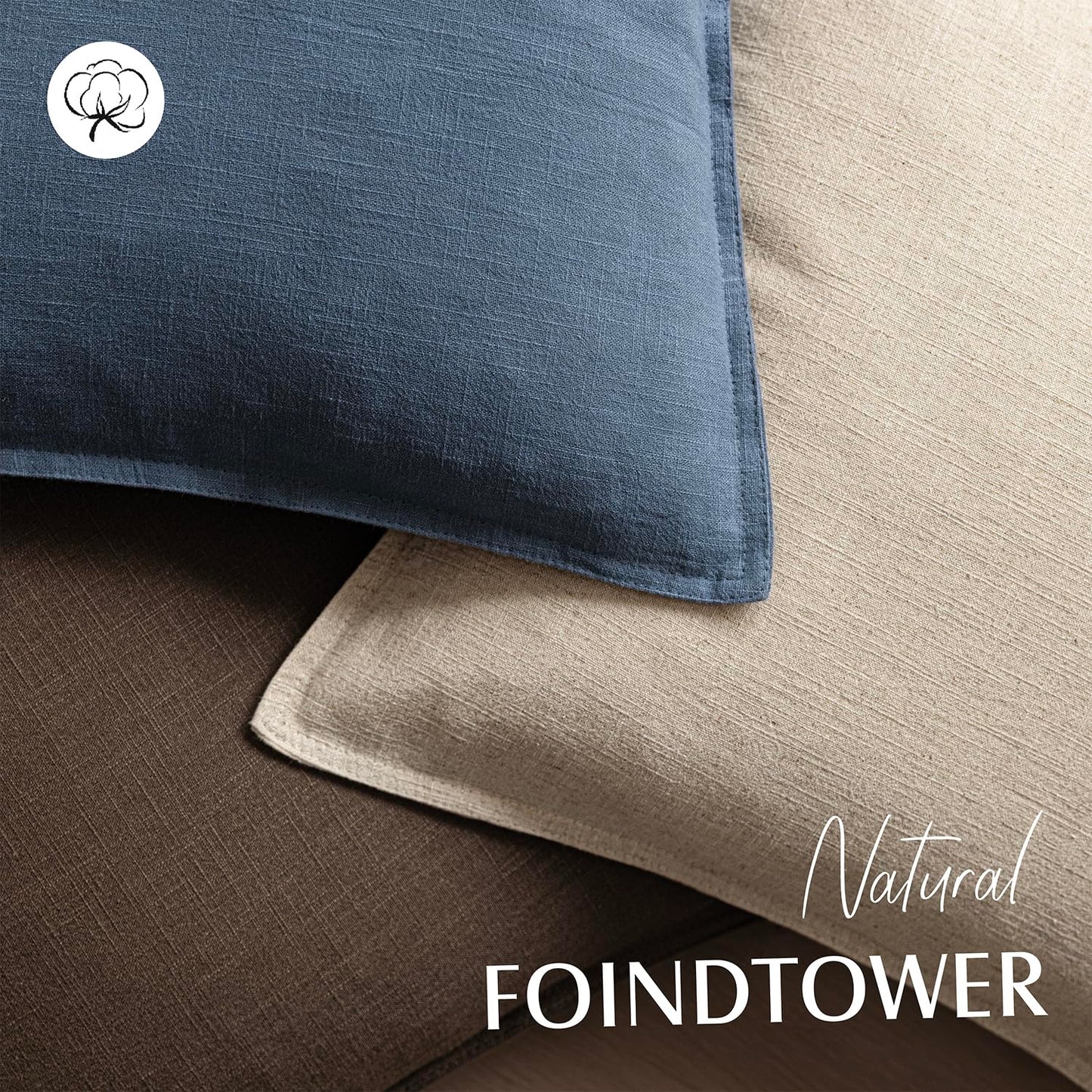 Foindtower Pack of 2, Decorative Linen Solid Throw Pillow Covers Soft Accent Euro Cushion Case Farmhouse Neutral Pillowcase for Chair Couch Sofa Bedroom Living Room Home Decor 24 x 24 Inch Dark Blue