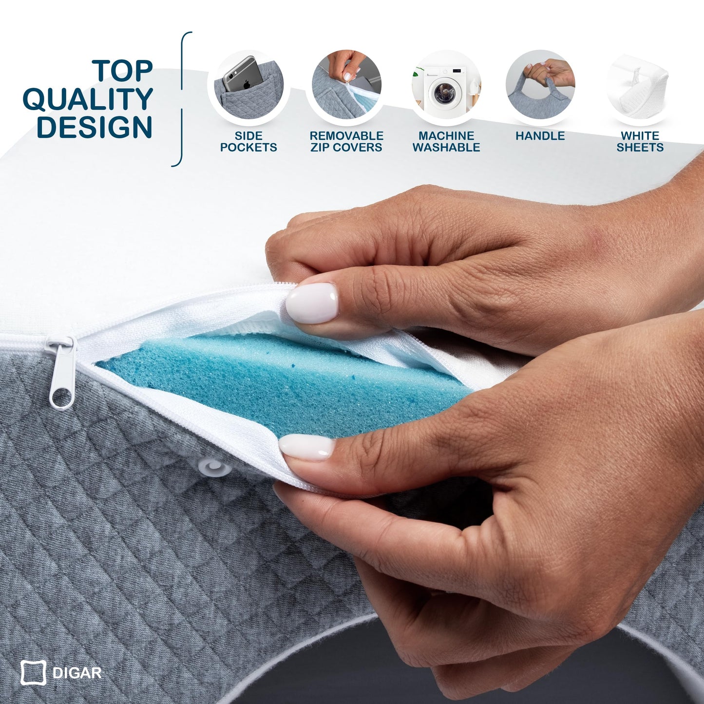 DIGAR Bed Wedge Pillow 12 inch | Memory Foam Wedge Pillow for Sleeping | Triangle Pillow Wedge | Acid Reflux Pillow | Post-Surgery Support Cushion | Back, Head, Knee, Elbow Support | Pregnancy Pillow