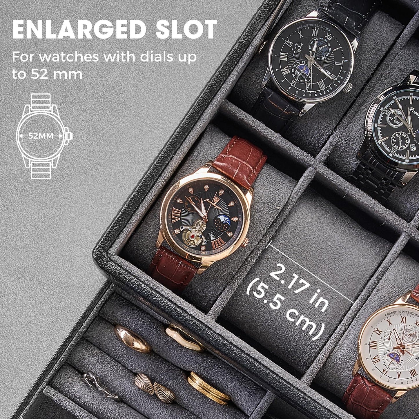 ProCase Premium Watch Box for Men, Fathers Day Gift for Dad Jewelry Organizer Box with Drawer, Display Storage Case with Glass Lid -Black, 8 Slot