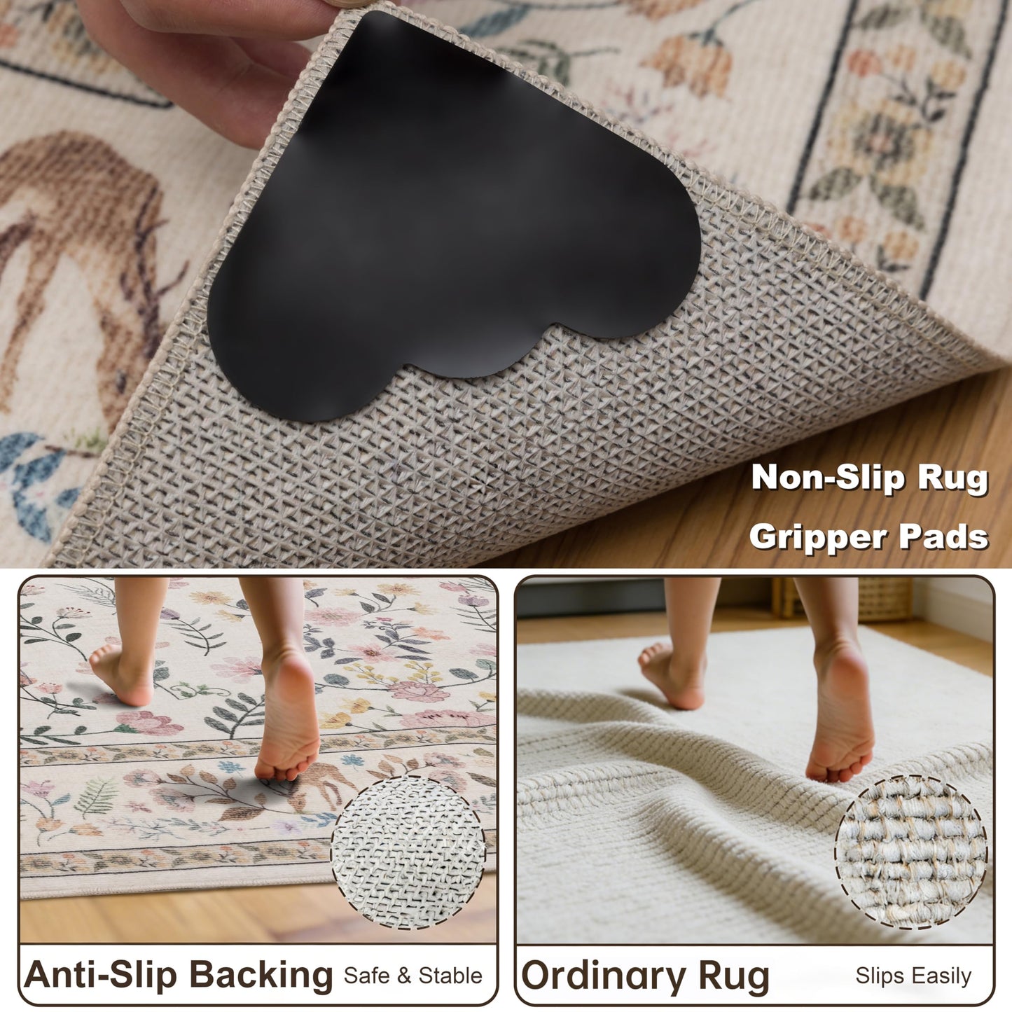 RCTJHOME 5x7 Beige Floral Nursery Kids Washable Area Rug Non-Slip Carpet