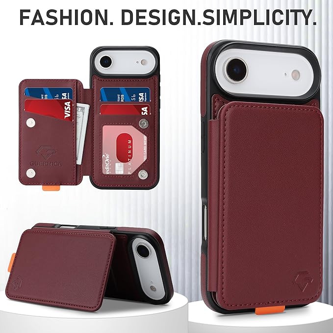 GUERNICA for iPhone 17 Air (6.7") Case Wallet with Card Holder, RFID Blocking Leather Protection, Shockproof Women Men Phone Case for iPhone Air, Wine Red