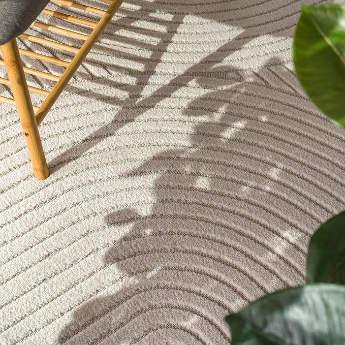 Paco Home Modern Area Rug with Raised Curved Line Pattern – Minimalist Design in Cream, Size: 5'3" x 7'7"