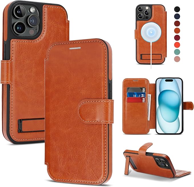 CIVICASE for iPhone 14 Pro Wallet Case with Stand,PU Leather Flip Credit Card Holder Slots (RFID Blocking),Compatible with Magsafe Magnetic Holder Phone Cover Women Men,Brown