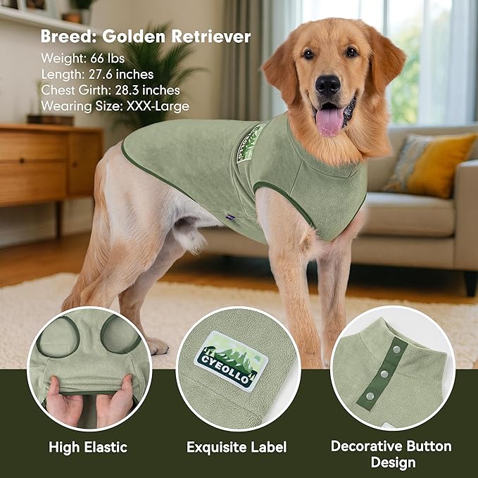 cyeollo Dog Sweaters for Large Dogs, Pullover Dog Fleece Jacket Turtleneck Sweatshirt Stretchy Vest Warm Lightweight Winter Clothes, Green XXXL
