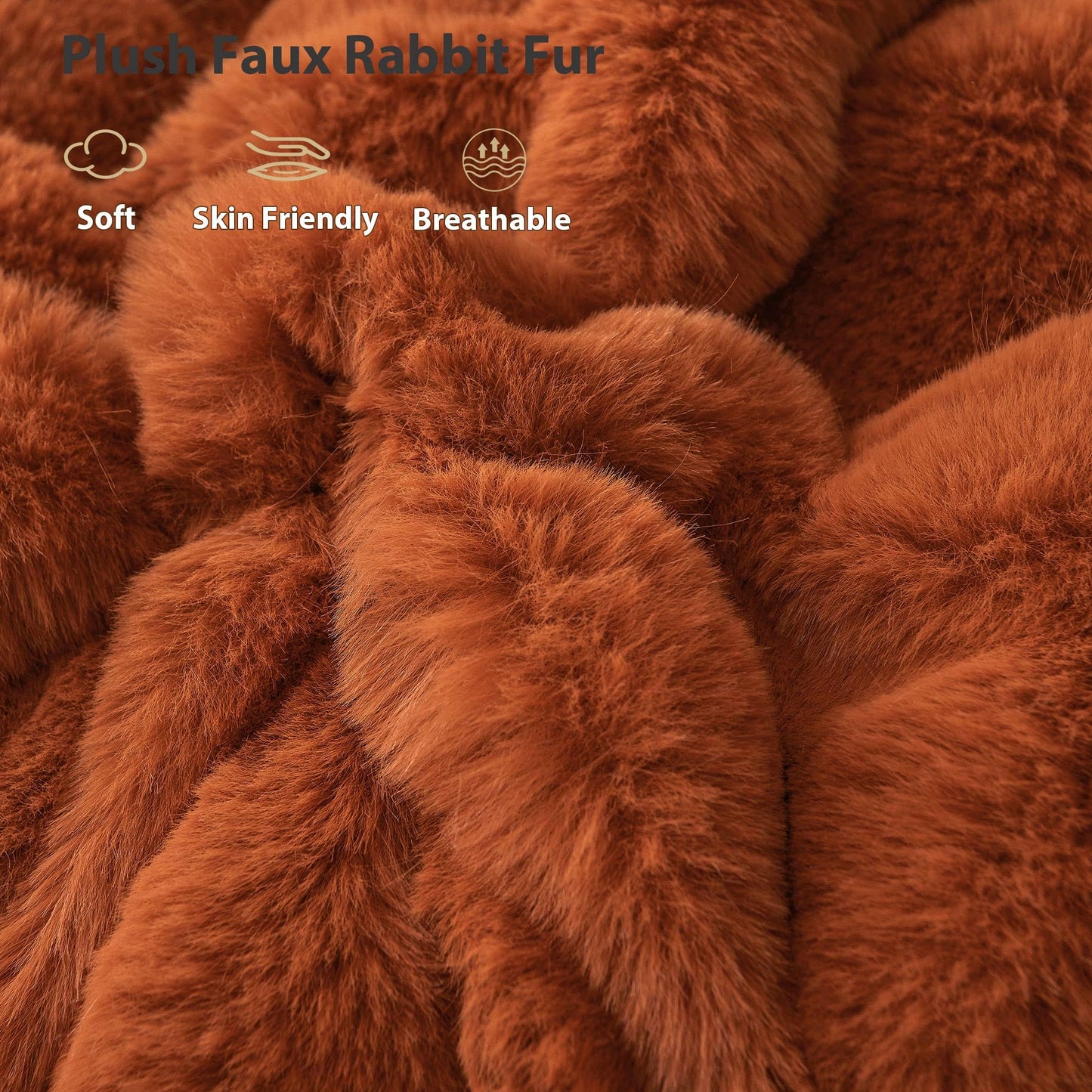 LIFEREVO 2 Pieces Fluffy Faux Rabbit Fur Pillow Cases, Luxury Soft Plush Shaggy Bubble Pillowcases Standard Size with Zipper, Furry Fuzzy Long Pillow Shams Adult Girls Kids Teens 20x26, Burnt Orange