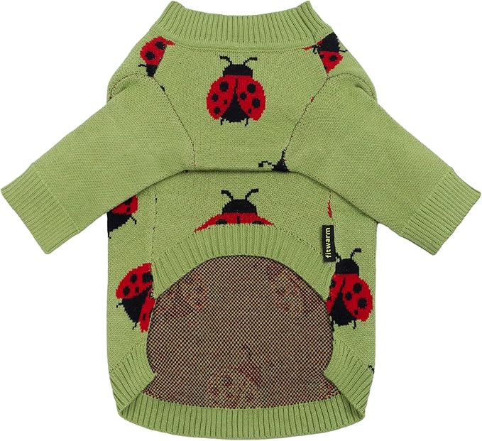 Fitwarm Ladybug Dog Sweater, Warm Dog Winter Clothes for Small Dogs Boy Girl, Pet Outfit, Green, Red, Black, XL