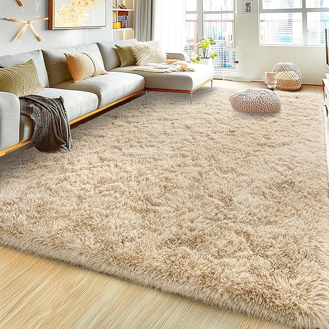 Large 9x12 Area Rug for Living Room, Soft Shag Thick Fluffy Plush Fuzzy Carpet for Bedroom, Non Slip Dorm Rug for Home Decor Aesthetic, Camel