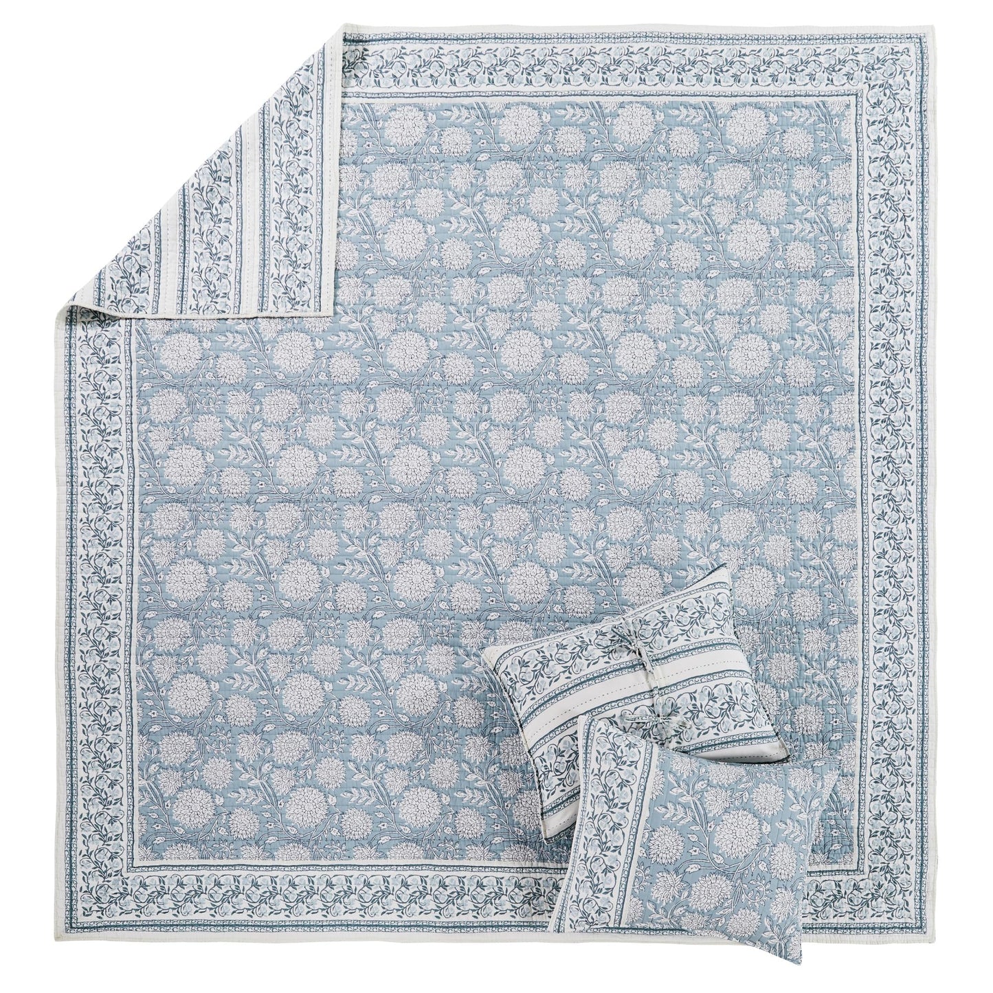 Levtex Home Adare Blue Reversible Full/Queen Quilt Set (88x92in) with 2 Pillow Shams (26x20in) - Floral Bedding - Blue White - Cotton Full/Queen Size Quilt Bedding Set - Lightweight, Soft, Pre-Washed