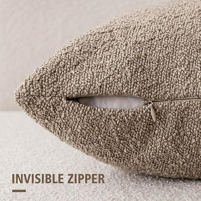 Foindtower Decorative Textured Boucle Throw Pillow Covers Accent Solid Lumbar Pillow Cases Neutral Cozy Couch Cushion Case for Chair Sofa Bedroom Living Room Home Decor 12x20 Inch,1PC,Light Khaki Tan