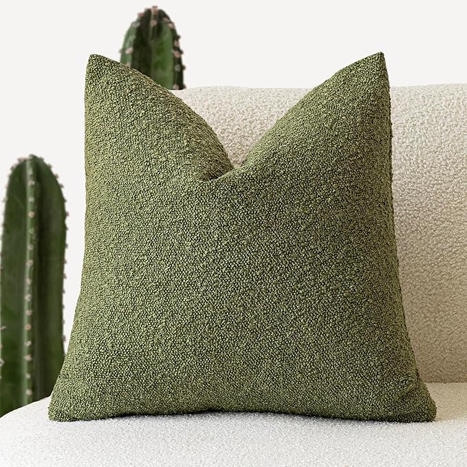 Foindtower Textured Boucle Throw Pillow Covers Accent Solid Pillow Cases Cozy Soft Decorative Couch Cushion Case for Chair Sofa Bedroom Living Room Home Decor, 18 x 18 Inch,Green