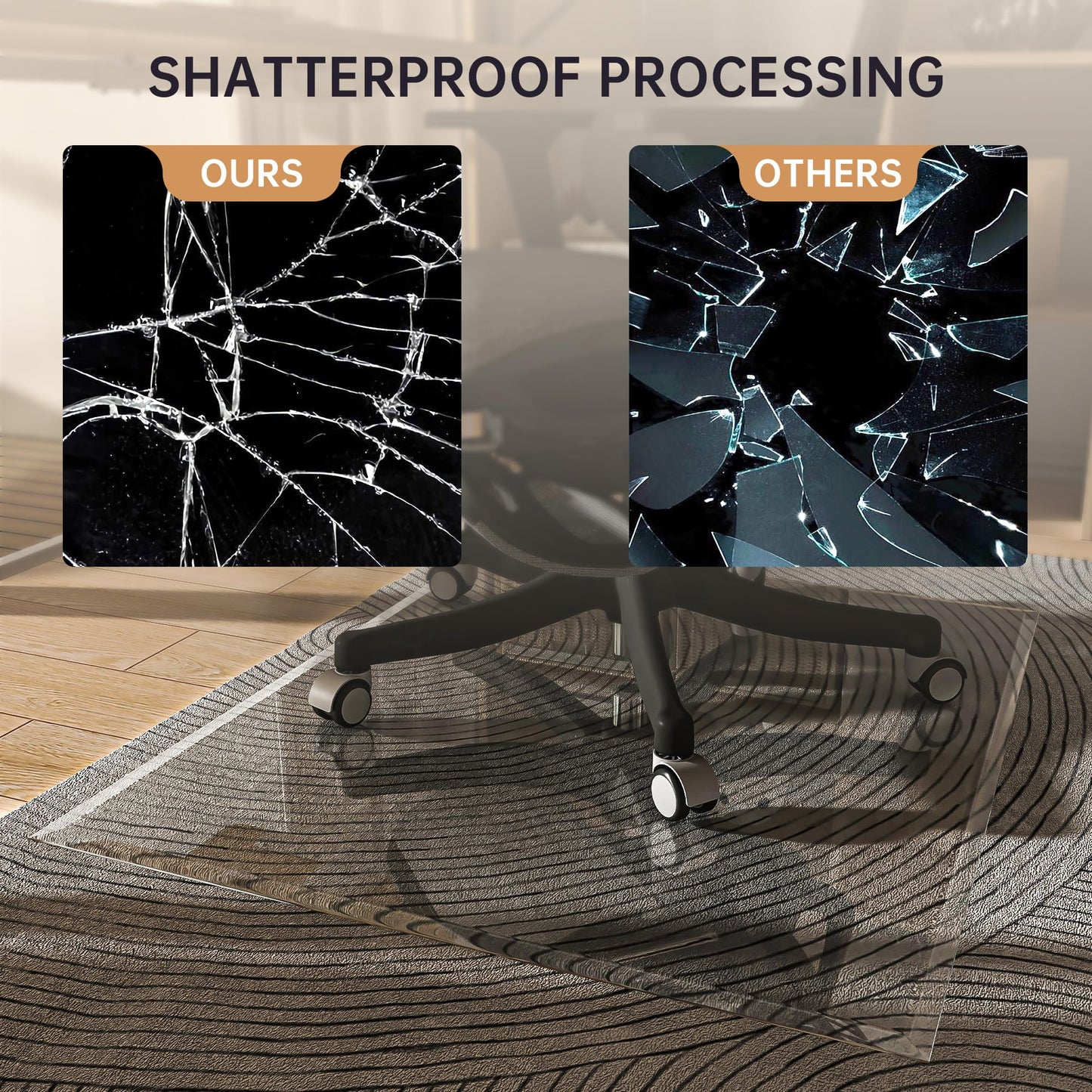 48“x36” Beveled Edge Tempered Glass Chair Mat, 5MM Thick, 1000Lbs Weight Capacity, Clear Ultra-Smooth, Suitable for Hardwood Floors & Carpet, Anti-Scratch Anti-Yellow, Home Office Use