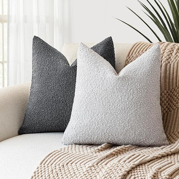 Foindtower Decorative Textured Boucle Throw Pillow Covers Accent Solid Pillow Cases Neutral Soft Cozy Couch Cushion Case for Chair Sofa Bedroom Living Room Home Decor 26 x 26 Inch,Light Grey