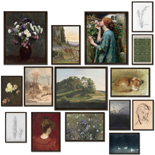 LANCHI95 15PCS Vintage Wall Art Decor, French Country Gallery Wall Prints for Bedroom, Cottagecore Dorm Home Decor, French Country Farmhouse Decor UNFRAMED (Vintage 11)