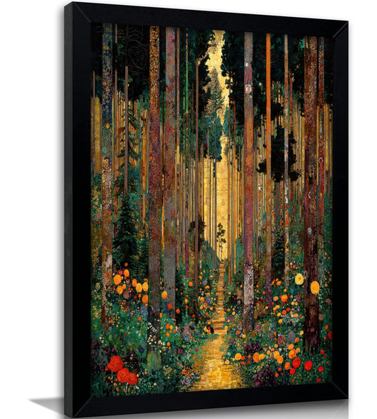 Framed Forest Wall Art Colorful Floral Trees Canvas Wall Decor Golden Autumn Landscape Painting Picture Abstract Nature Landscape Prints Artwork for Living Room Bedroom Home Decoration