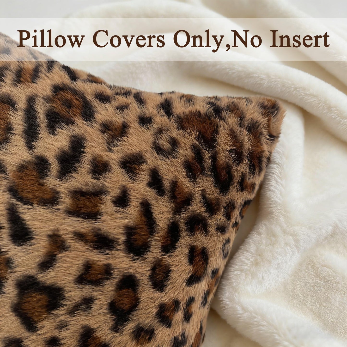 Waiyear Cheetah Print Throw Pillow Covers Faux Fur Leopard Pillow Covers 18x18 Soft Fluffy Cushion Cases for Couch Sofa Bedroom Living Room Decor, Brown Set of 2