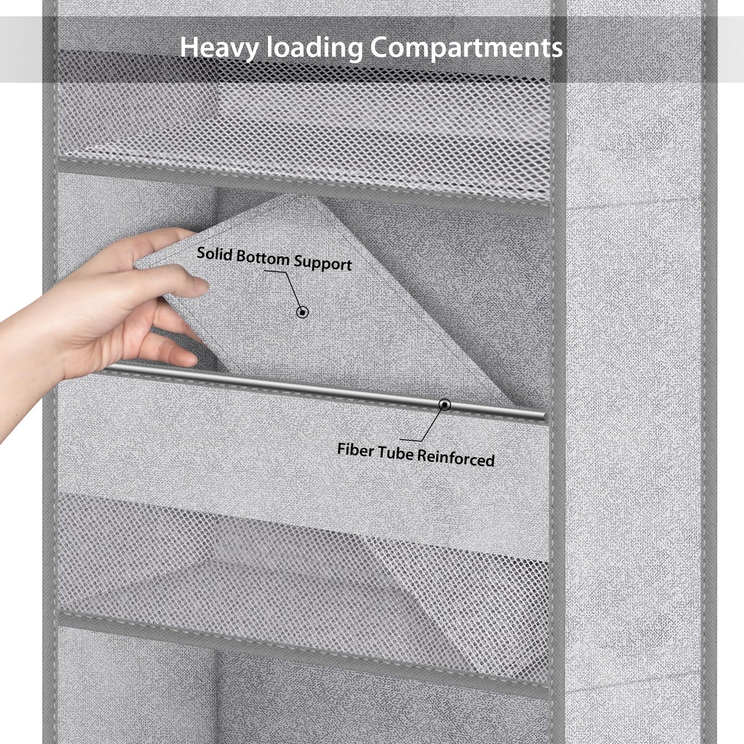 Univivi 6-Shelf Over Door Hanging Organizer Fabric Baby Door Storage with 5 Large Pockets and 3 Small PVC Pockets Wall Mount Hanging Storage Organizers for Baby Essential (Grey Pattern)