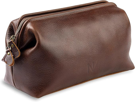 NV Holders Premium Genuine Leather Toiletry Bag for Men - The Ultimate Travel Dopp Kit and Hygiene Organizer, Perfect Men's Toiletry Travel Bag (Brown)