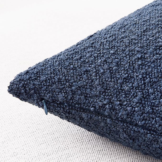 Mixhug Decorative Boucle Throw Pillow Covers, Midnight Blue, 18 x 18 Inches, Pack of 2 - Textured Boho Pillow Covers for Couch and Bed
