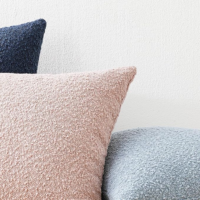 Mixhug Decorative Boucle Throw Pillow Covers, Pink, 20 x 20 Inches, Pack of 2 - Textured Boho Pillow Covers for Couch and Bed
