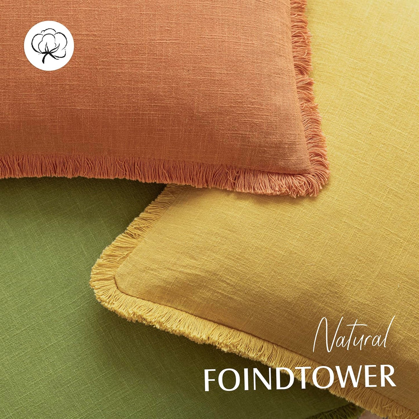 Foindtower Set of 2 Decorative Linen Fringe Throw Pillow Covers Cozy Boho Farmhouse Cushion Cover with Tassels Soft Accent Pillowcase for Couch Sofa Bed Living Room Home Decor,18×18 Inch,Dusty Orange