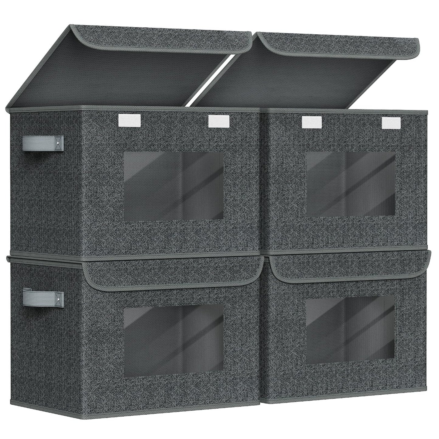 Univivi Fabric Foldable Storage Boxes with Lids [4-Pack] Large Stackable Storage Bins, Closet Organizers and Storage Cube Storage Organizer for Home, Office, Bedroom (Black, 17“ x 12” x 12")
