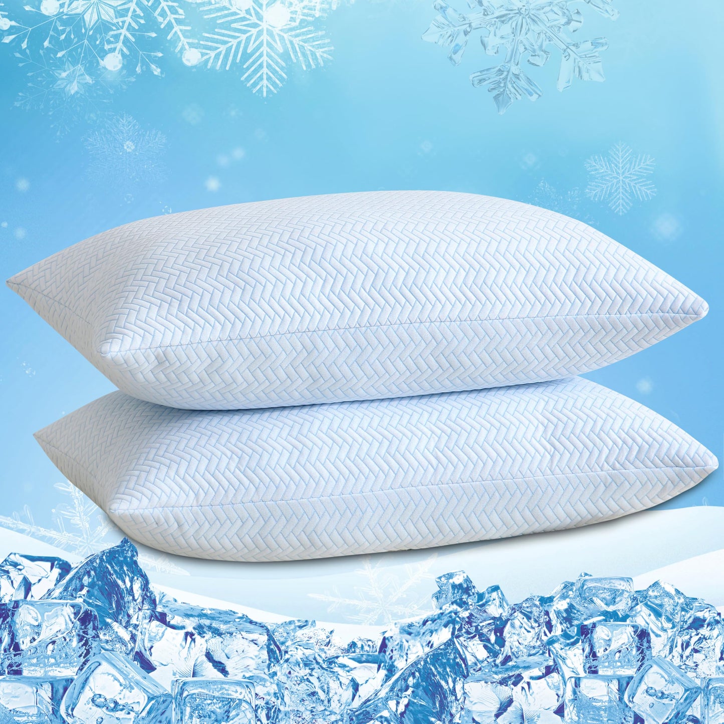 DOWNCOOL Cooling Pillow Queen Size Set of 2, Adjustable Shredded Memory Foam Pillows for Sleeping, Cool Bed Pillows for Hot Sleepers, Supportive Firm Pillow for Side Back Stomach Sleepers, 20"X30"