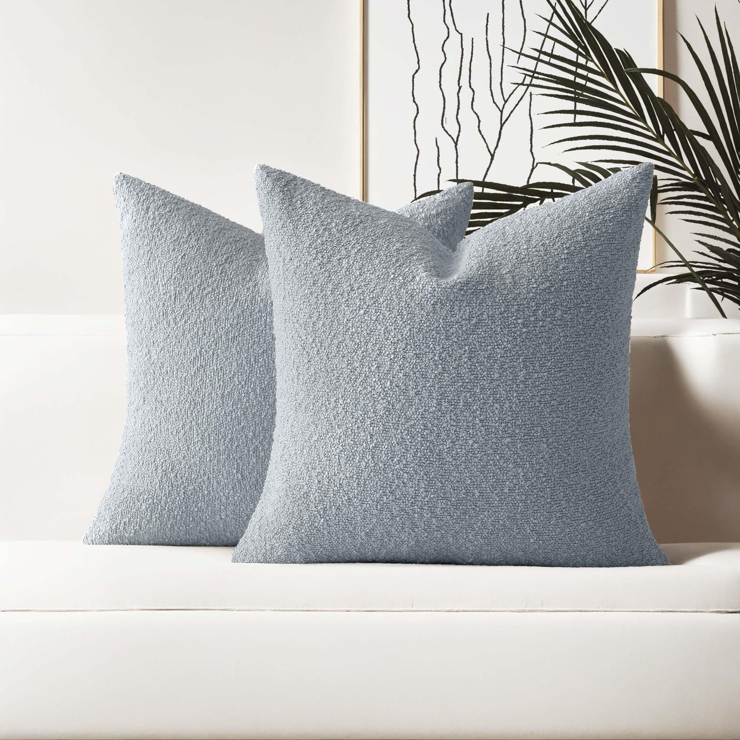 HAUSSY Pack of 2 Pillow Covers 18x18 Inch, Boucle Decorative Throw Pillows Soft Boho Neutral Cushion Covers Home Decor Modern Pillow Cases for Couch Living Room Sofa Bed, Dusty Blue (Covers Only)
