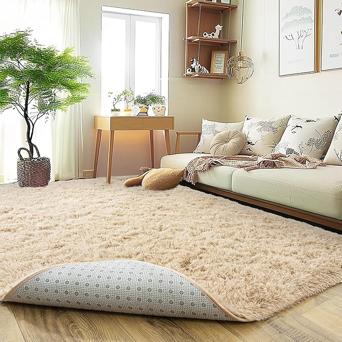 8x10 Large Area Rugs for Living Room, Ultra Fluffy Shag Rug for Bedroom, Modern Plush Soft Carpet for Girls Boys Kids Room Dorm Fuzzy Non Slip Rug for Home Decor Aesthetic, Camel