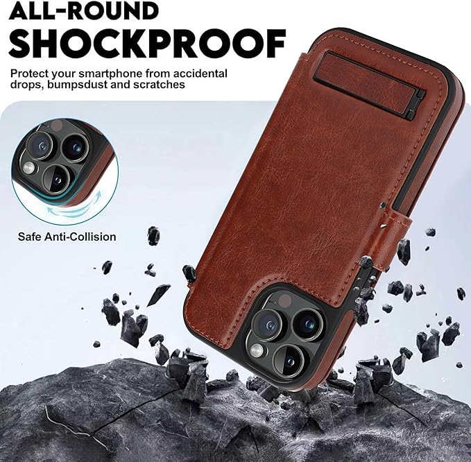 CIVICASE for iPhone 13 Pro Wallet Case with Stand,PU Leather Flip Credit Card Holder Slots (RFID Blocking),Compatible with Magsafe Magnetic Holder Phone Cover Women Men,Dark Brown