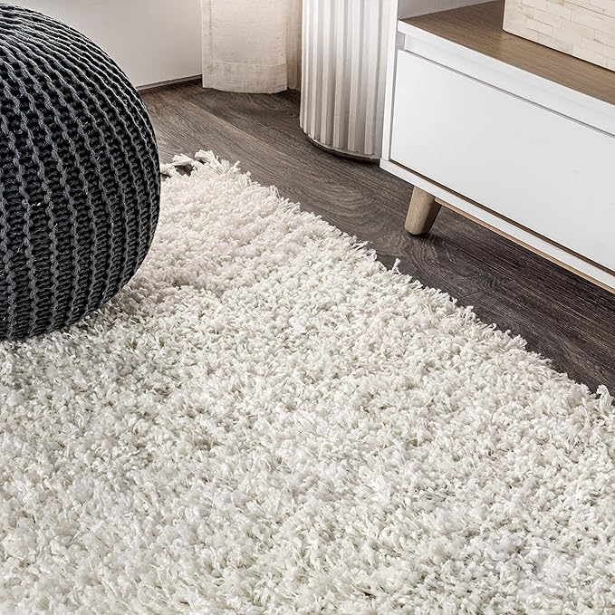 JONATHAN Y Mercer Shag Plush Tassel White Indoor Area Rug, 3x5, Contemporary, Modern, Easy-Cleaning for Living Room, Bedroom, Kitchen, Pet Friendly, Non-Shedding (MCR100A-3)