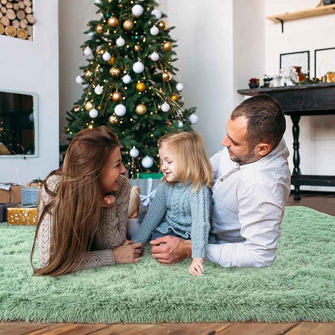 8x10 Large Area Rugs for Living Room, Ultra Fluffy Shag Rug for Bedroom, Modern Plush Soft Carpet for Girls Boys Kids Room Dorm Fuzzy Non Slip Rug for Home Decor Aesthetic, Sage Green