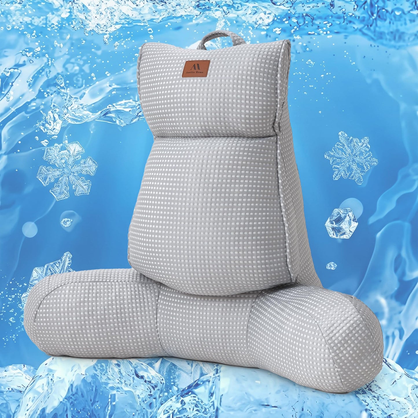 Amélie Home Cooling Reading Pillow with Arms for Adults, Breathable Waffle Fabric Bed Rest Pillow for Sitting Up, Ergonomic Back Support with Pockets for Gaming Relaxing, Cooling Gray, 25 Inches