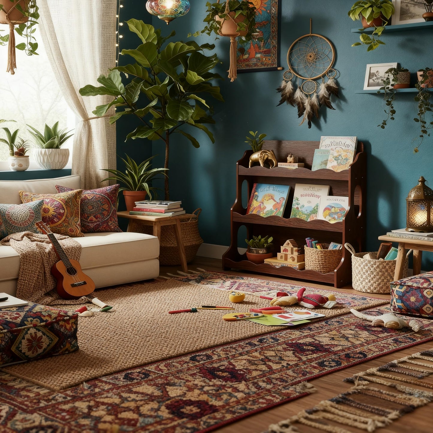 AMMEHOELA Wood Kids Bookshelf,WalnutWood GrainPattern