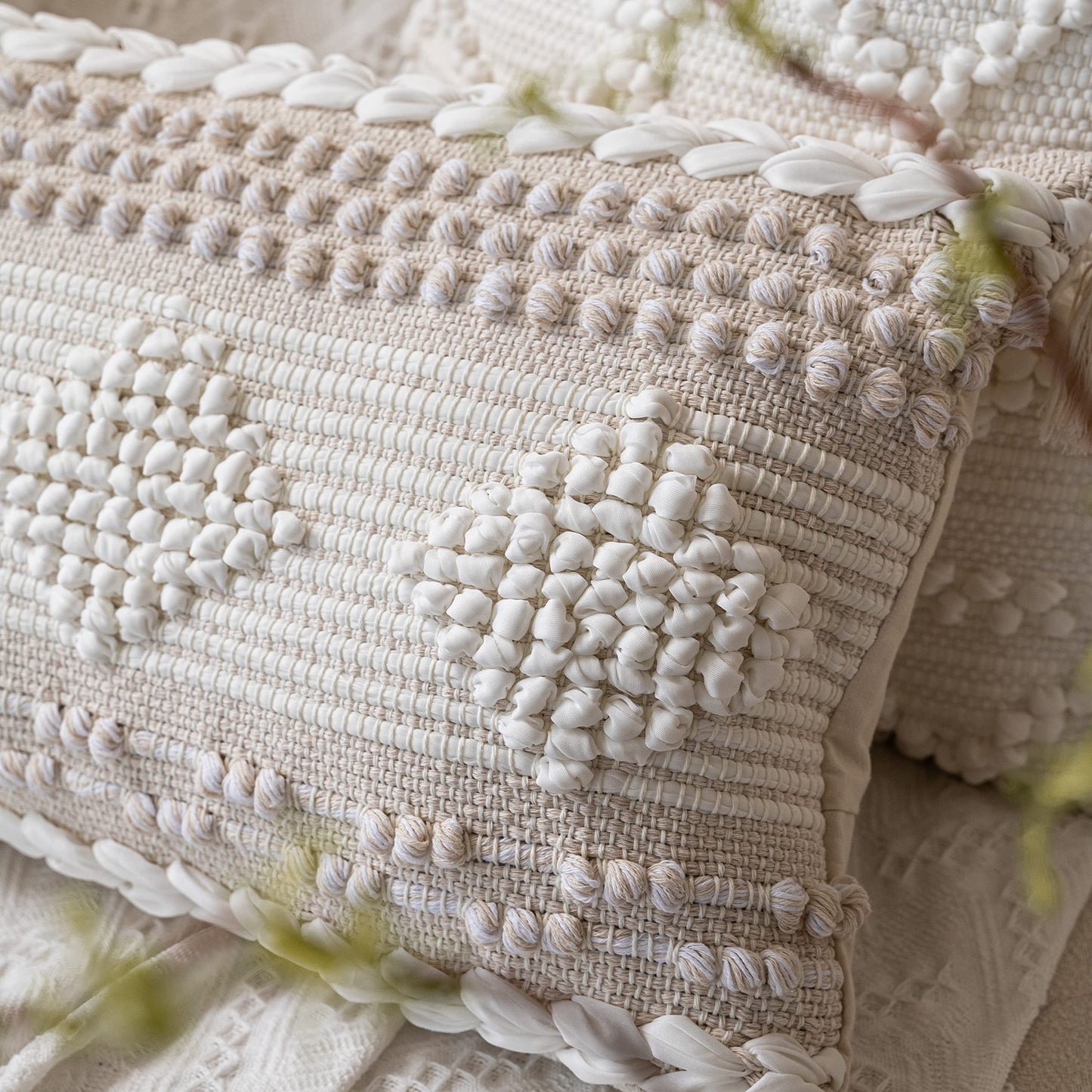 BlissBlush Cream Decorative Lumbar Throw Pillow Cover 14x36 Boho Long Cushion for Bed Neutral Beige White Accent Modern Farmhouse Pillowcase for Bedroom Living Room Couch Sofa Home Décor Cover ONLY