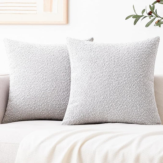 Mixhug Decorative Boucle Throw Pillow Covers, Light Gray, 18 x 18 Inches, Pack of 2 - Textured Boho Pillow Covers for Couch and Bed