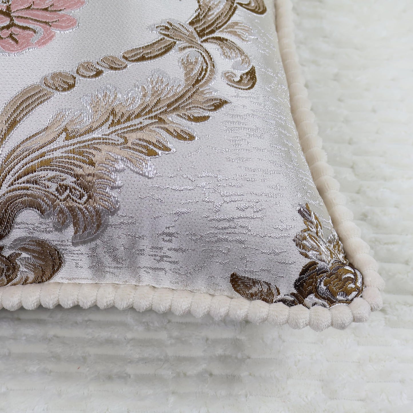 SZHELEJIAM Embroidered Pillow Covers 18x18 Inch Set of 2, Jacquard Retro Cushion Covers in Beige White for Living Room, Sofa Bedroom