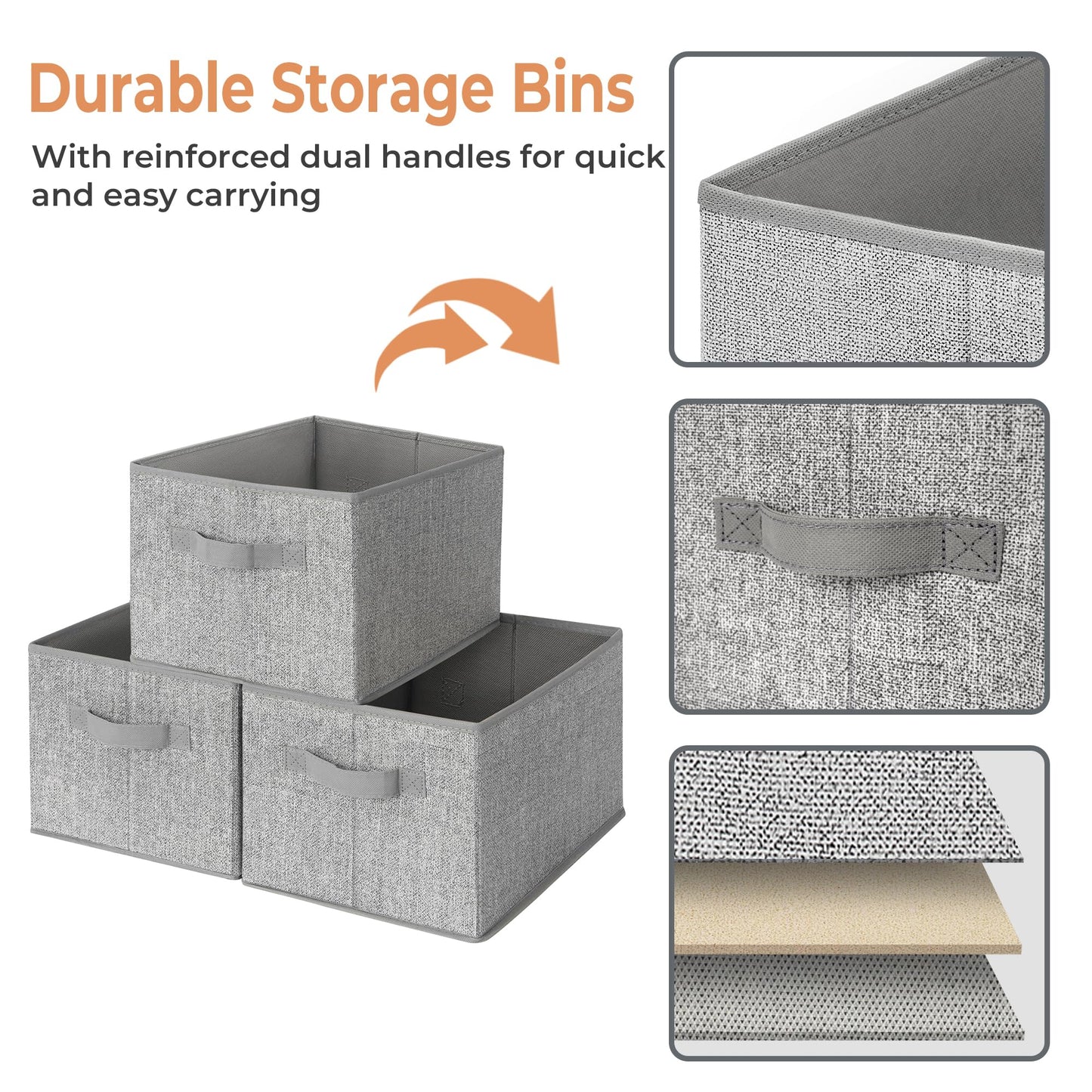 GRANNY SAYS Closet Storage Bins, Storage Baskets for Closet, Fabric Bins for Clothes, Closet Organizer Bins, Gray, Medium, 3-Pack