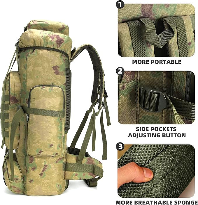King'sGuard 70L Camping Hiking Backpack Tactical Backpack Military Molle Rucksack Backpack for Outdoor