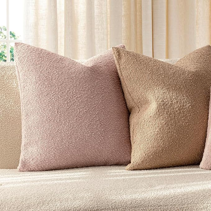 Foindtower Decorative Textured Boucle Throw Pillow Covers Accent Solid Pillow Cases Neutral Soft Cozy Couch Cushion Case for Chair Sofa Bedroom Living Room Home Decor 24x24 Inch,1PC,Light Pink