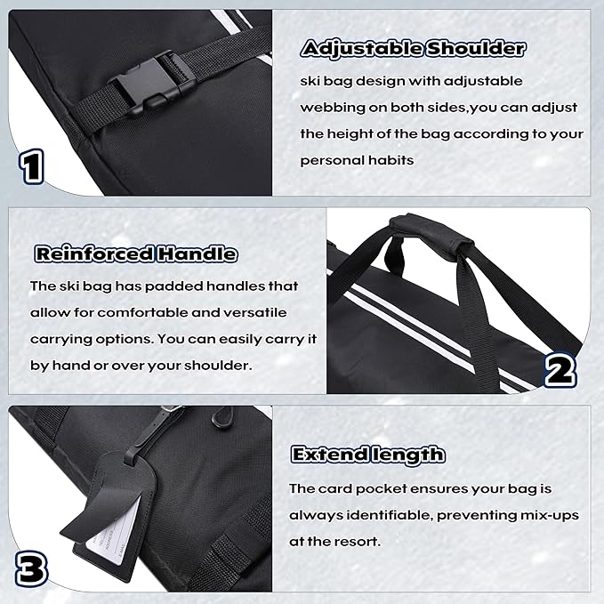 Hikeen Ski Bag for Air Travel,Full Padded Ski Bag Protection, Waterproof Reinforced Ski Travel Bag Fits for Skis Up to 215 CM, Perfect for Skiing, Storage and Transport