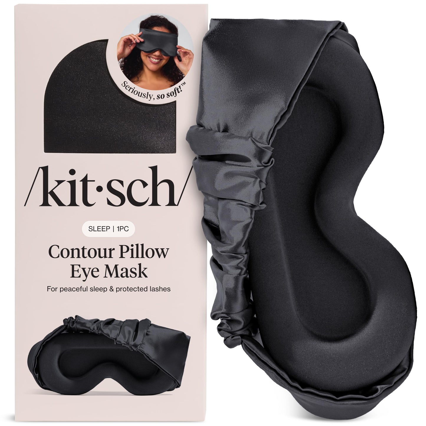 Kitsch Contour Pillow Eye Mask – Softer Than Silk Eye Masks for Sleep, Blindfold Sleep Masks for Women & Men, No Eye Pressure, Lightweight, Eye Care, Travel Essentials - Charcoal