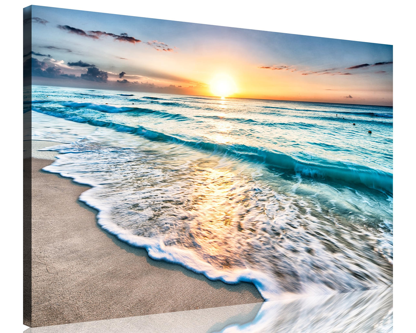 TutuBeer 1 Pcs Beach Wall Art Beach Pictures Ocean Pictures Wall Decor Blue Sea Sunset White Ocean Print on Canvas Seascape Canvas Art for Bedroom Home Decor Ready to Hang 12x18 inch